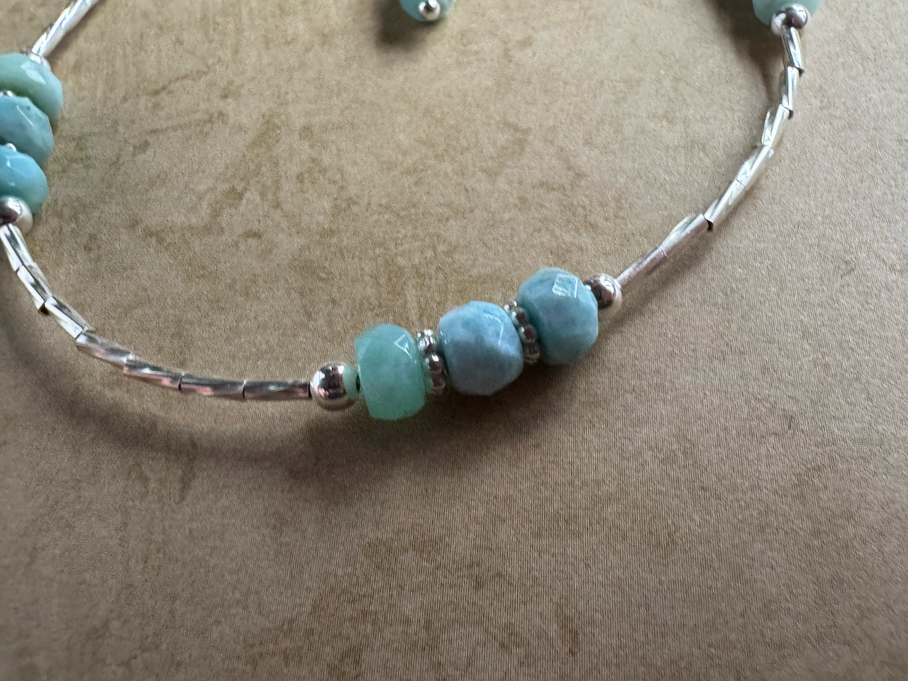 Sterling Silver Larimar 3 Stone Beaded Bracelet