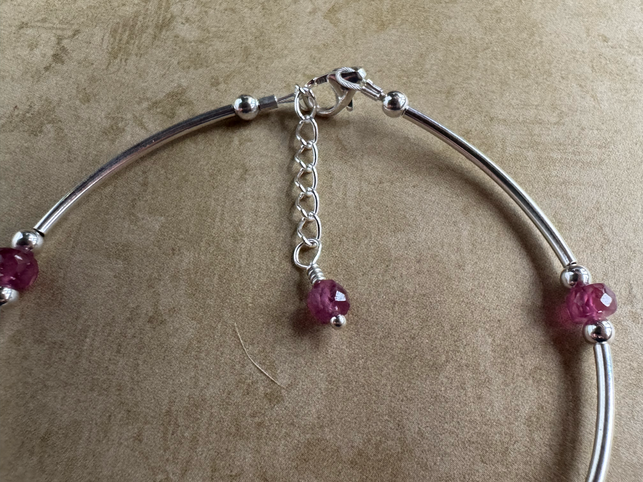Sterling Silver Pink Sapphire Beaded Tube Bracelet