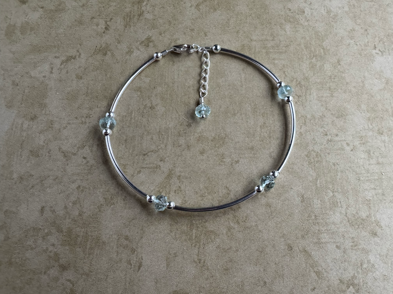 Sterling Silver Aquamarine Beaded Tube Bracelet