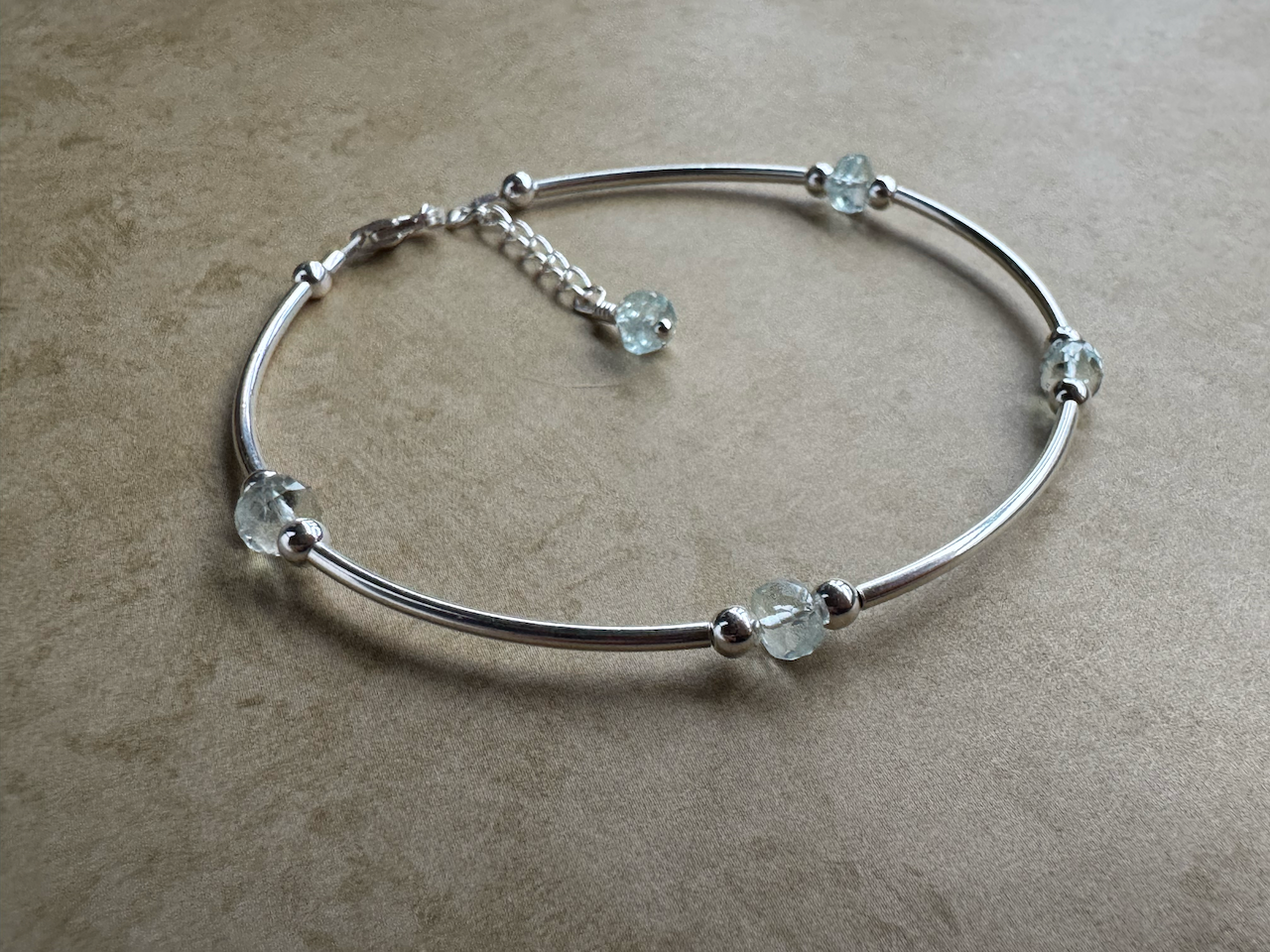 Sterling Silver Aquamarine Beaded Tube Bracelet