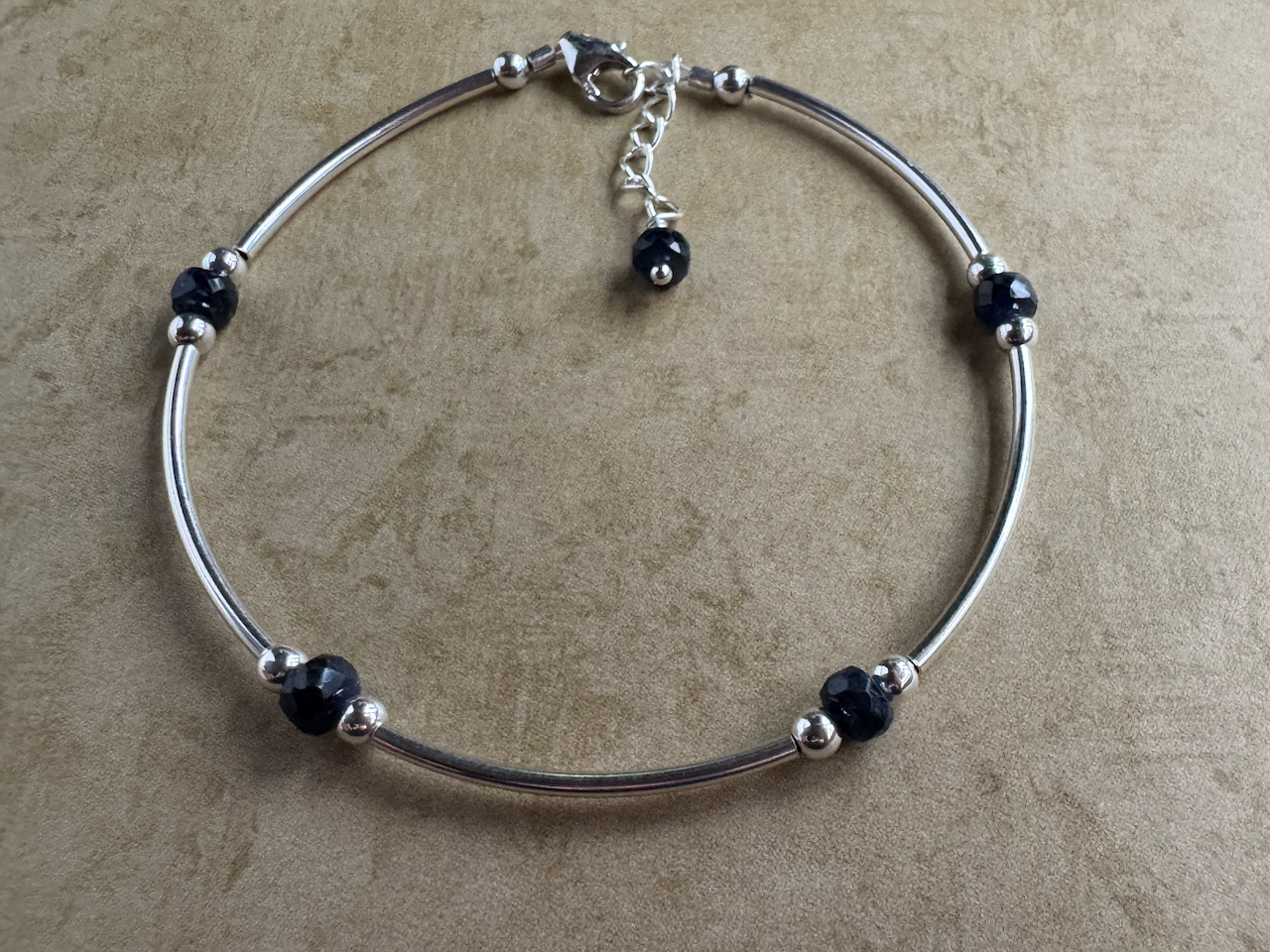 Sterling Silver Beaded Blue Sapphire Tube Bracelet