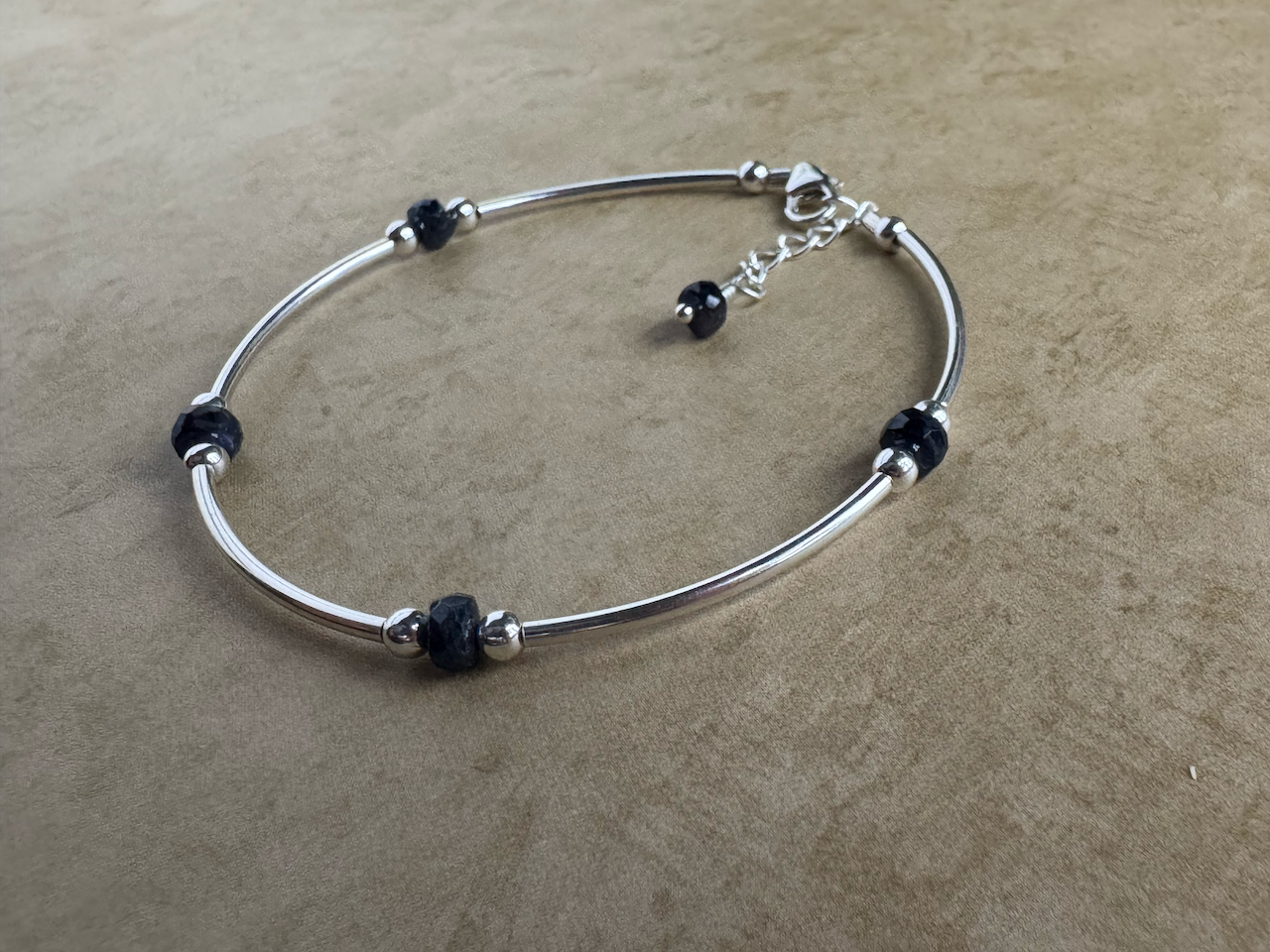 Sterling Silver Beaded Blue Sapphire Tube Bracelet