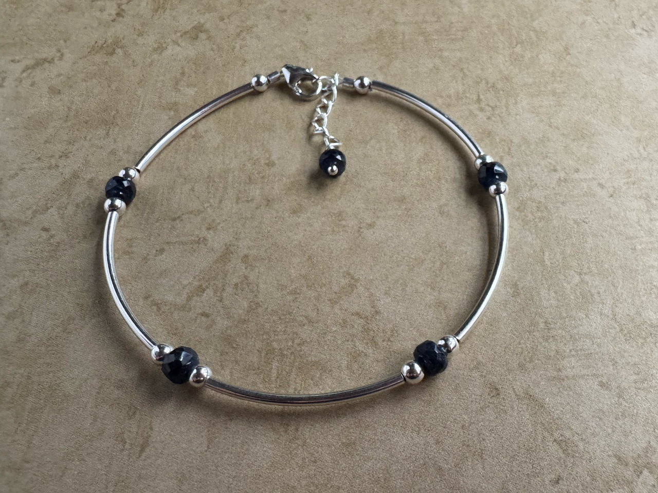 Sterling Silver Beaded Blue Sapphire Tube Bracelet