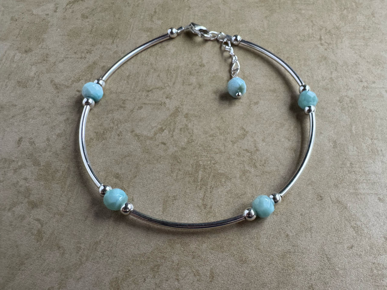 Sterling Silver Larimar Beaded Tube Bracelet