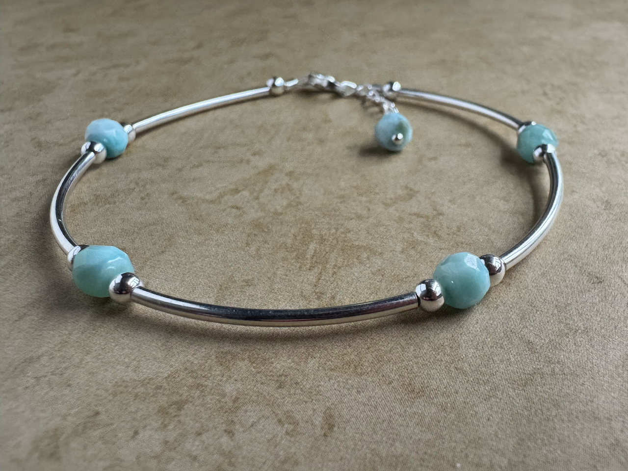 Sterling Silver Larimar Beaded Tube Bracelet