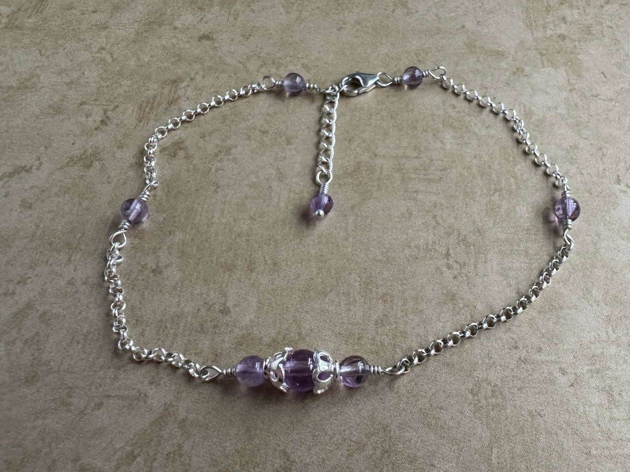 Sterling Silver Light Amethyst Round Chain Anklet