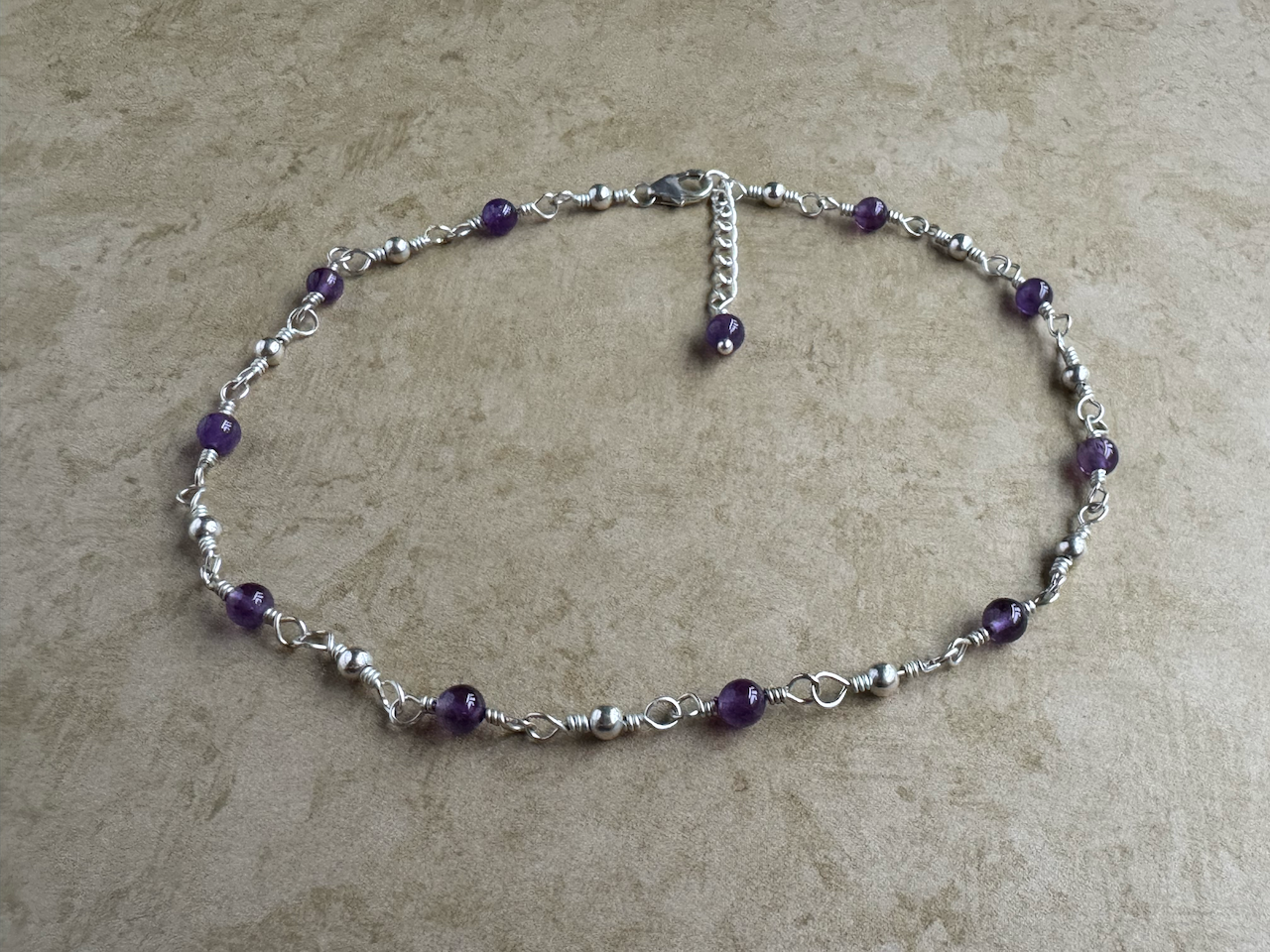 Sterling Silver Amethyst Link Anklet