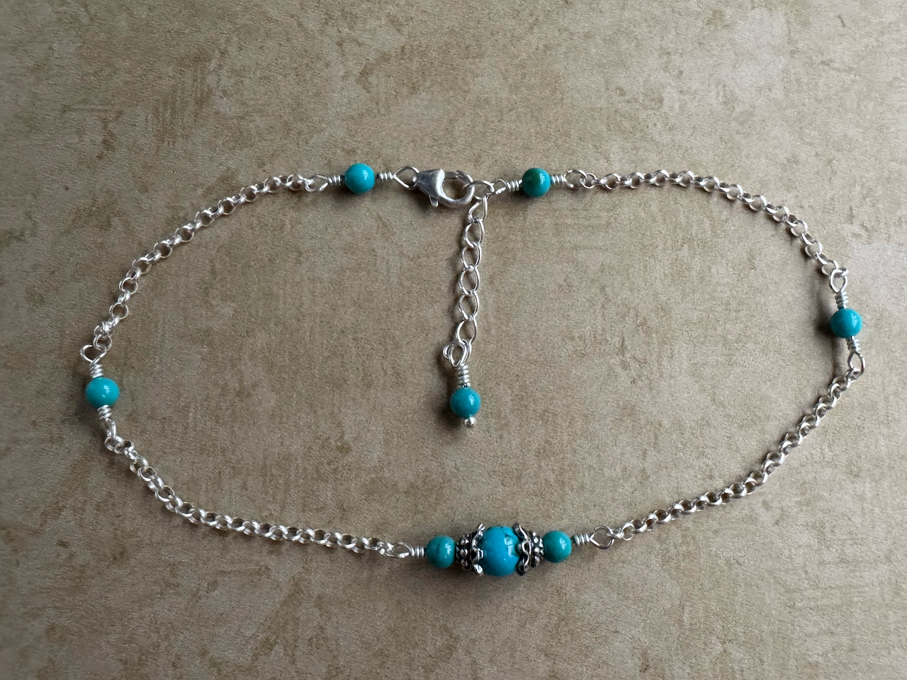 Sterling Silver Turquoise Scribble Chain Anklet