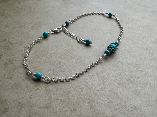 Sterling Silver Turquoise Scribble Chain Anklet