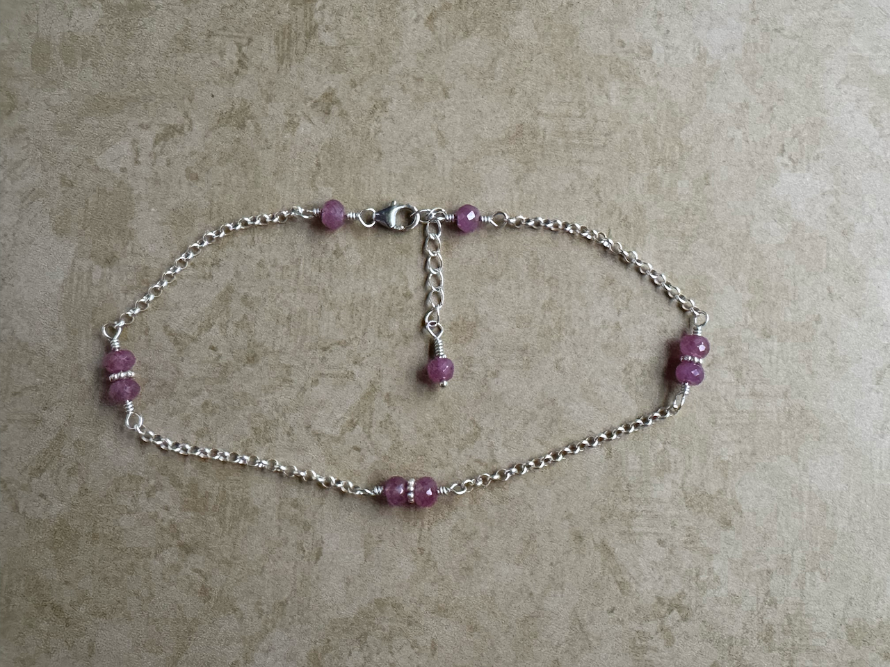 Sterling Silver Pink Sapphire Chain Anklet