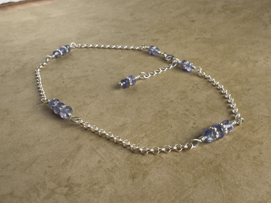 Sterling Silver Tanzanite Rondelle Chain Anklet