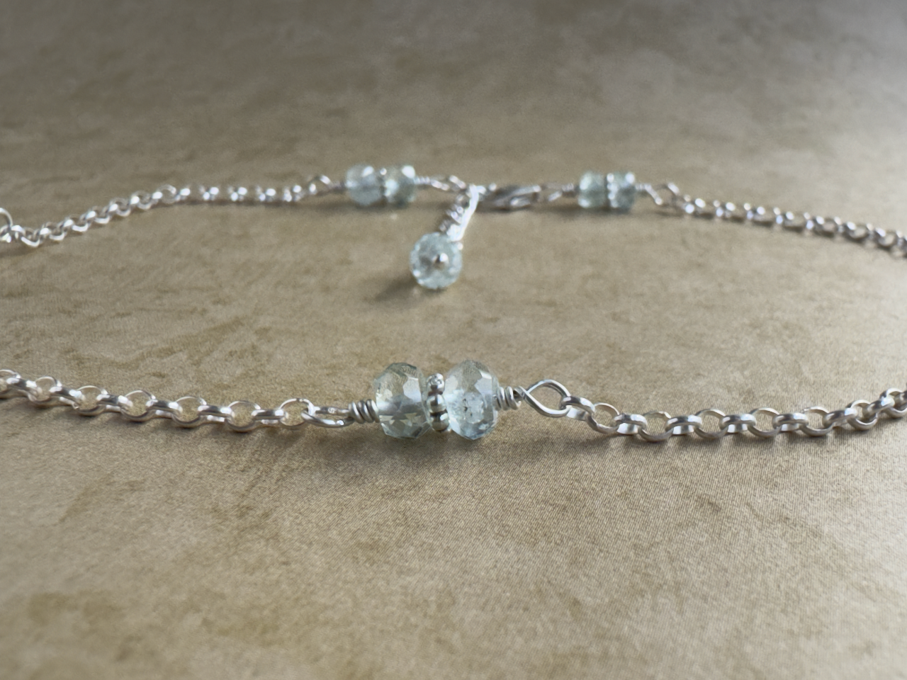 Sterling Silver Aquamarine Rondelle Chain Anklet