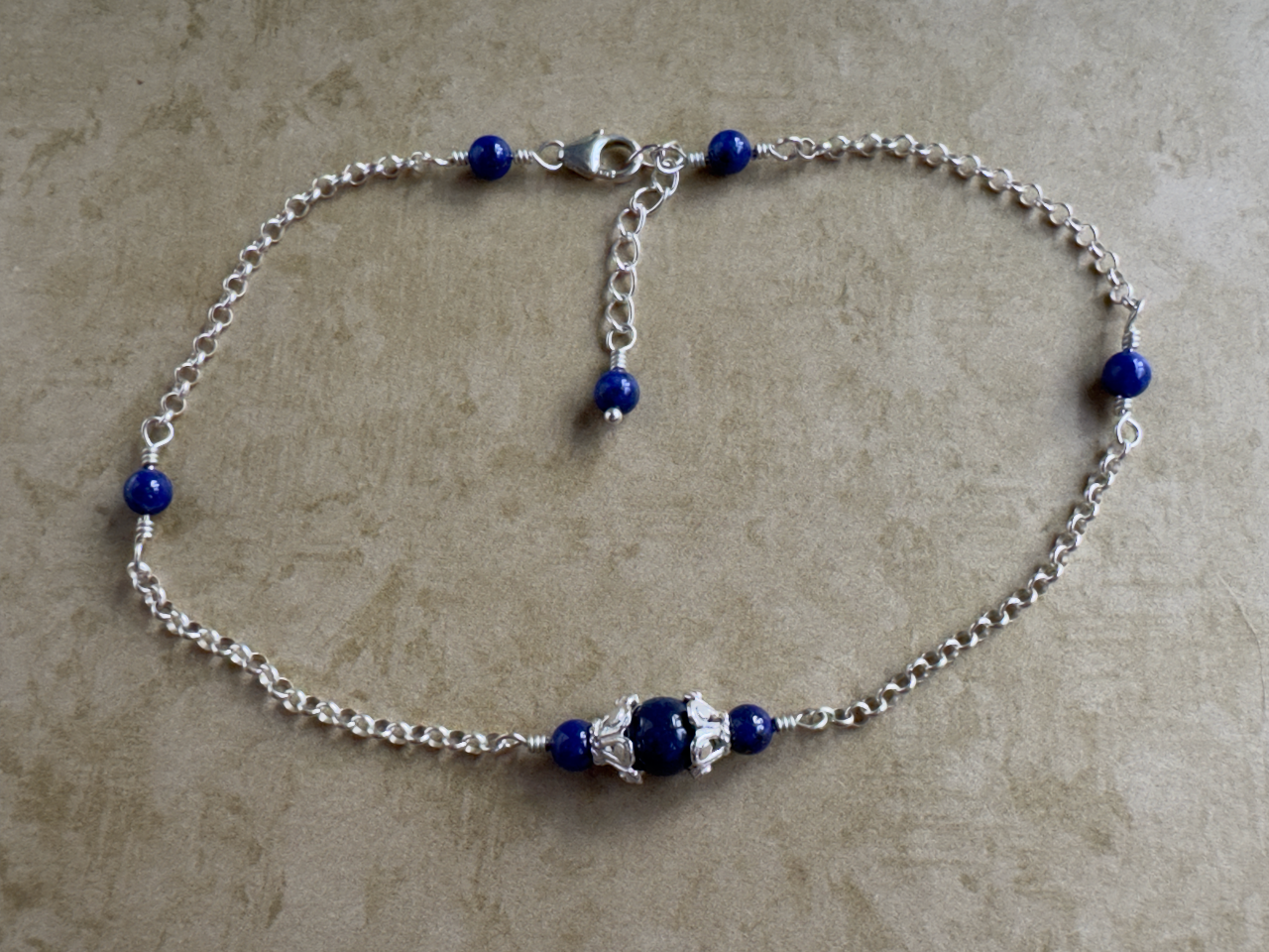 Sterling Silver Lapis Fancy Chain Anklet