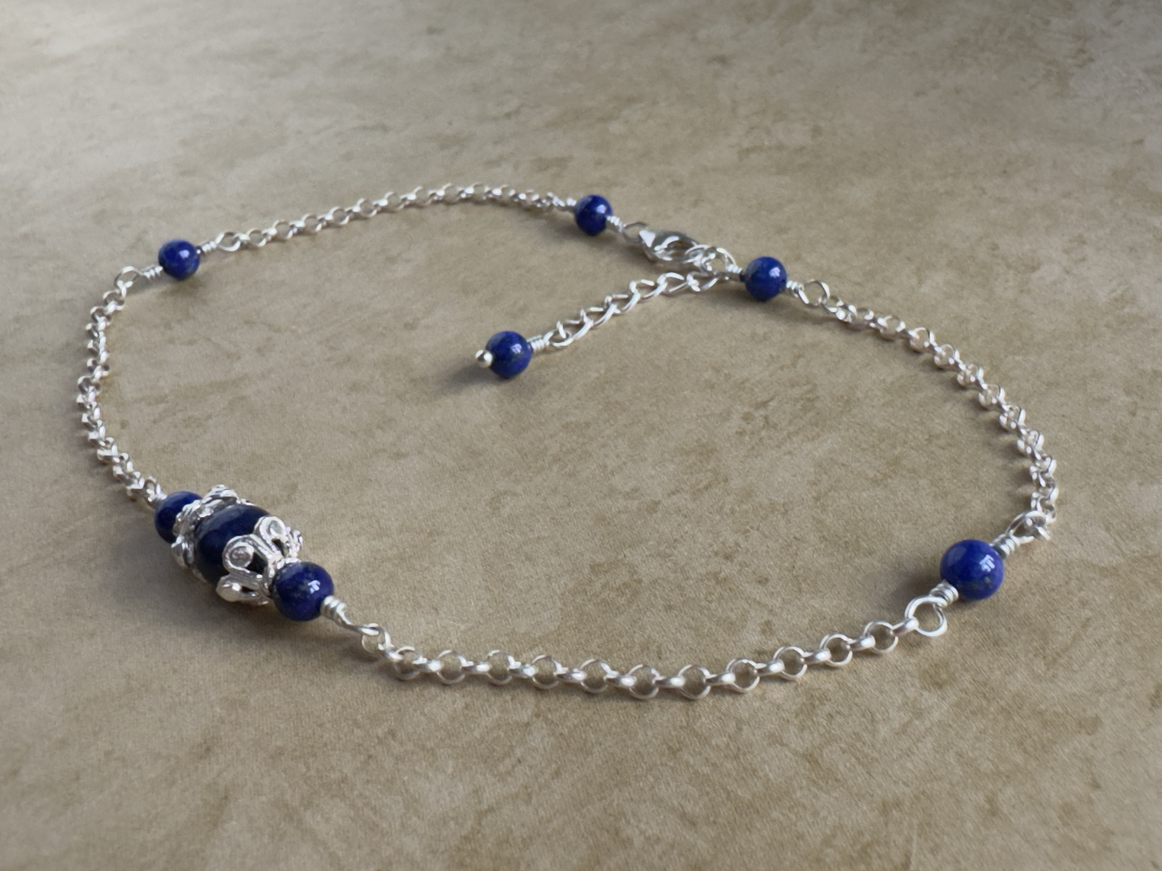 Sterling Silver Lapis Fancy Chain Anklet