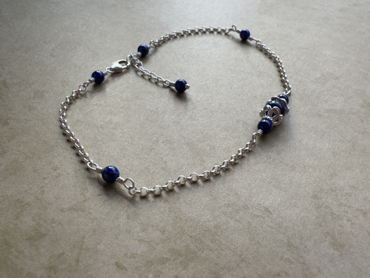 Sterling Silver Lapis Fancy Chain Anklet
