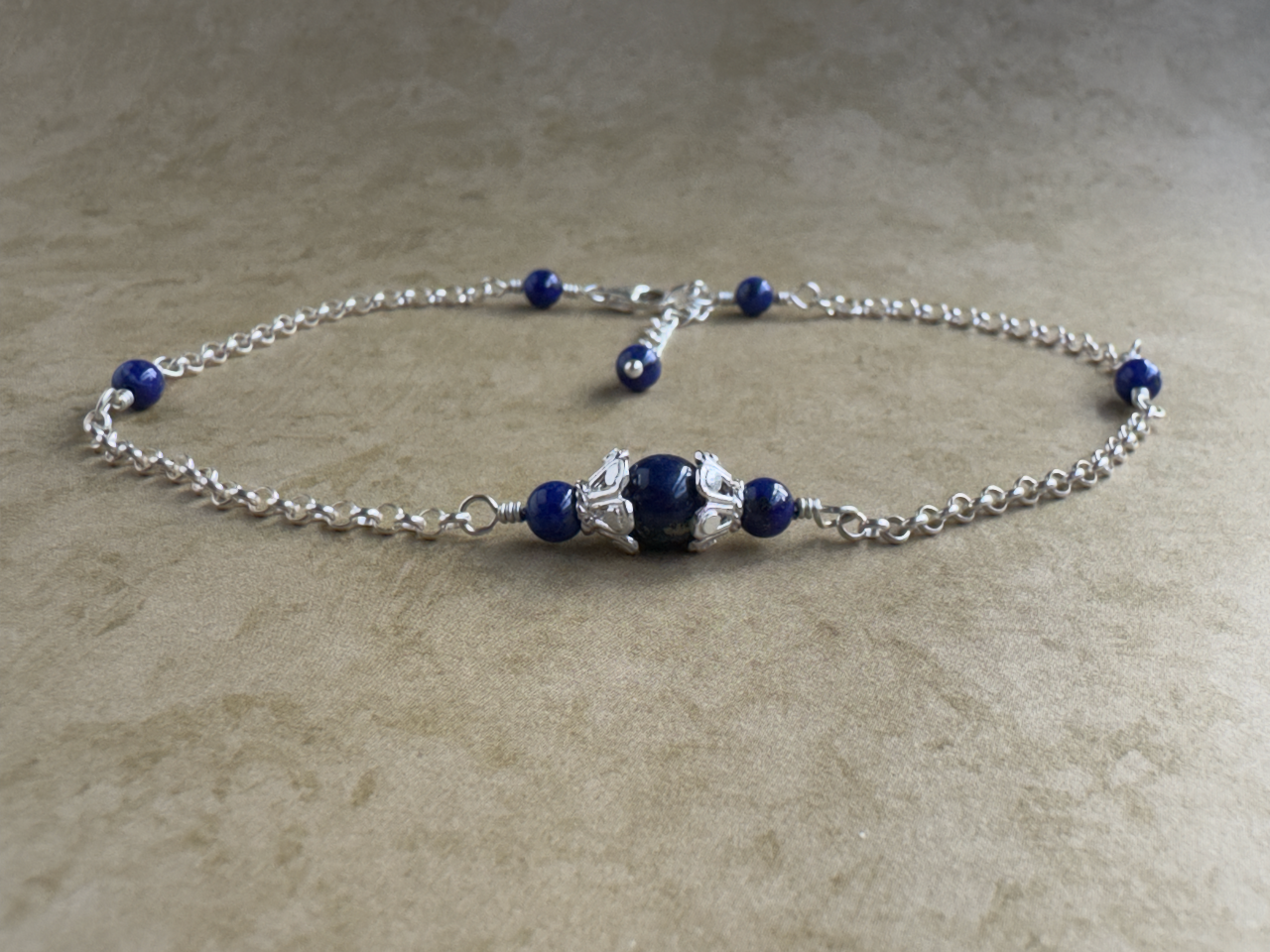 Sterling Silver Lapis Fancy Chain Anklet