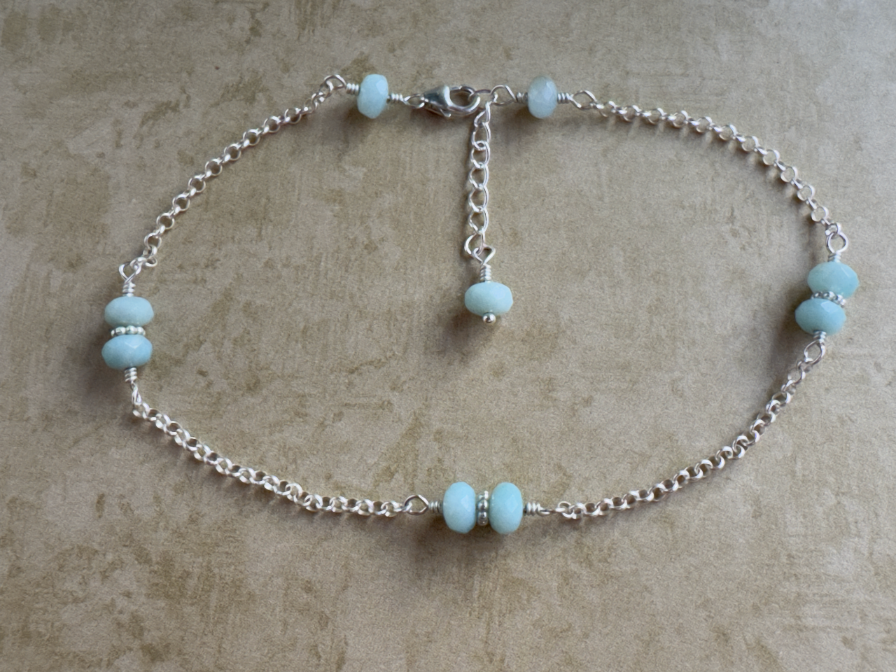 Sterling Silver Amazonite Rondelle Chain Anklet