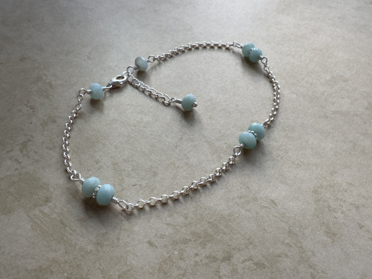Sterling Silver Amazonite Rondelle Chain Anklet