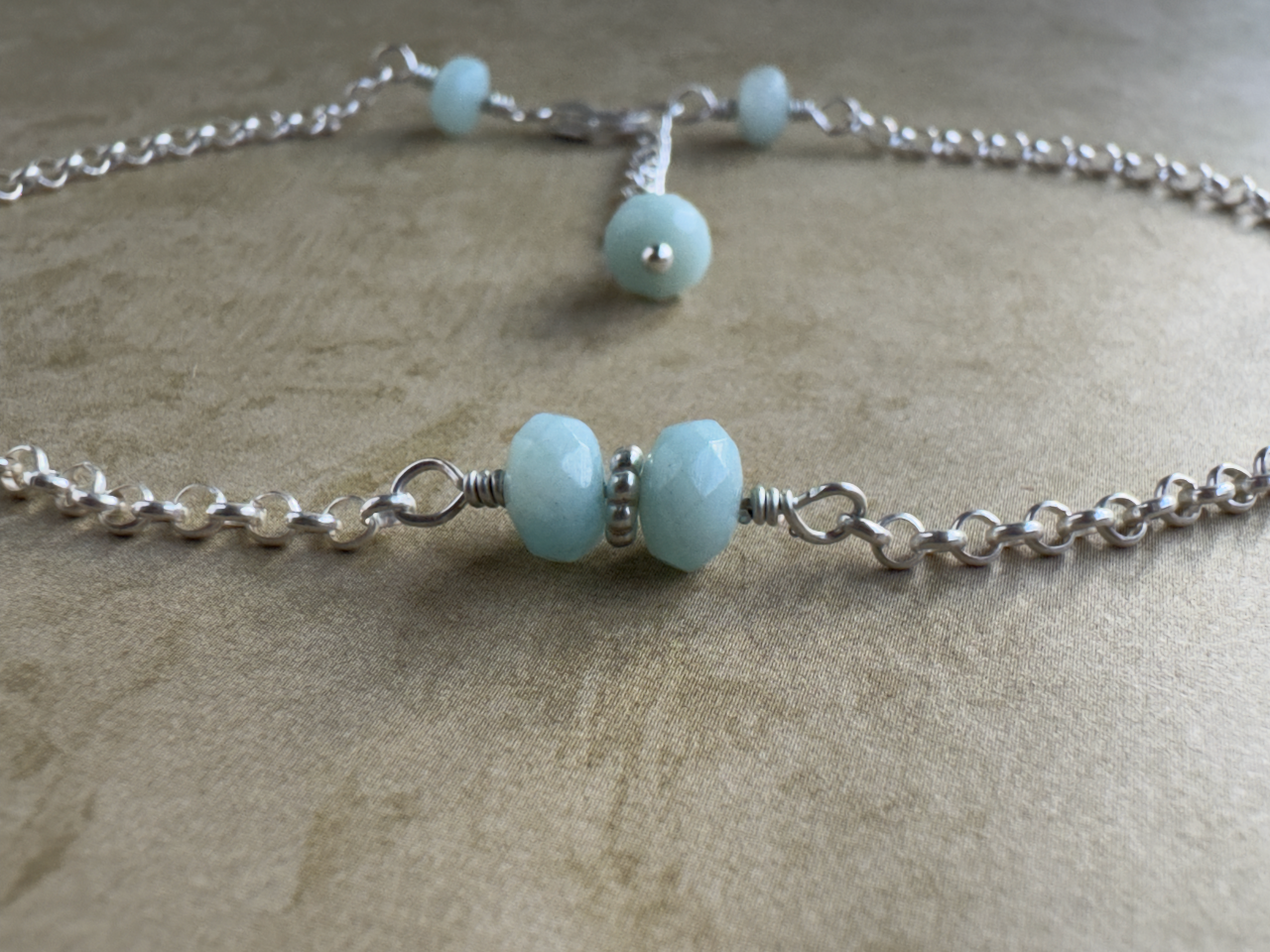 Sterling Silver Amazonite Rondelle Chain Anklet