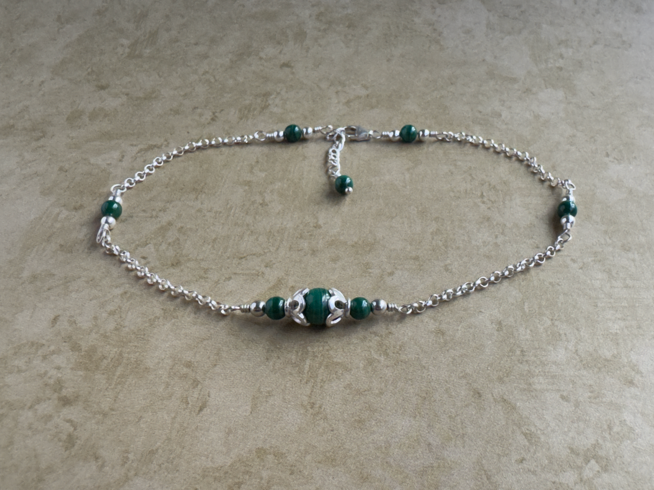 Sterling Silver Malachite Chain Anklet