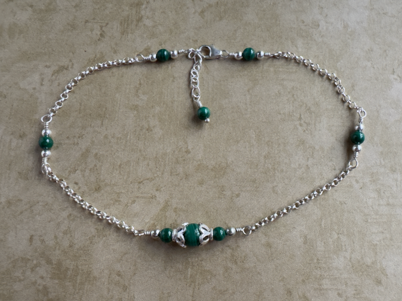 Sterling Silver Malachite Chain Anklet