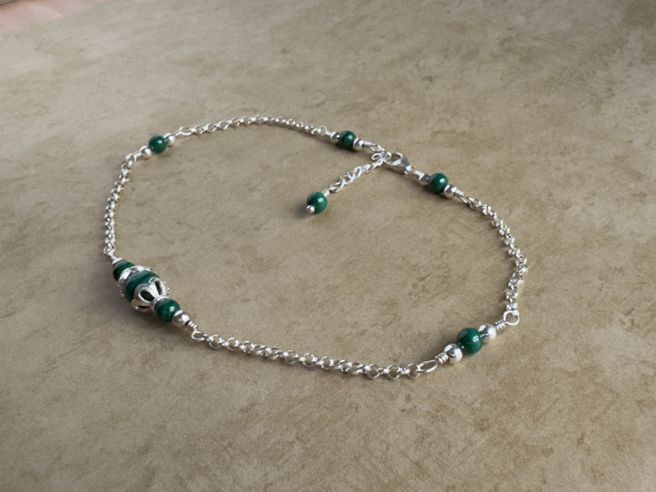 Sterling Silver Malachite Chain Anklet