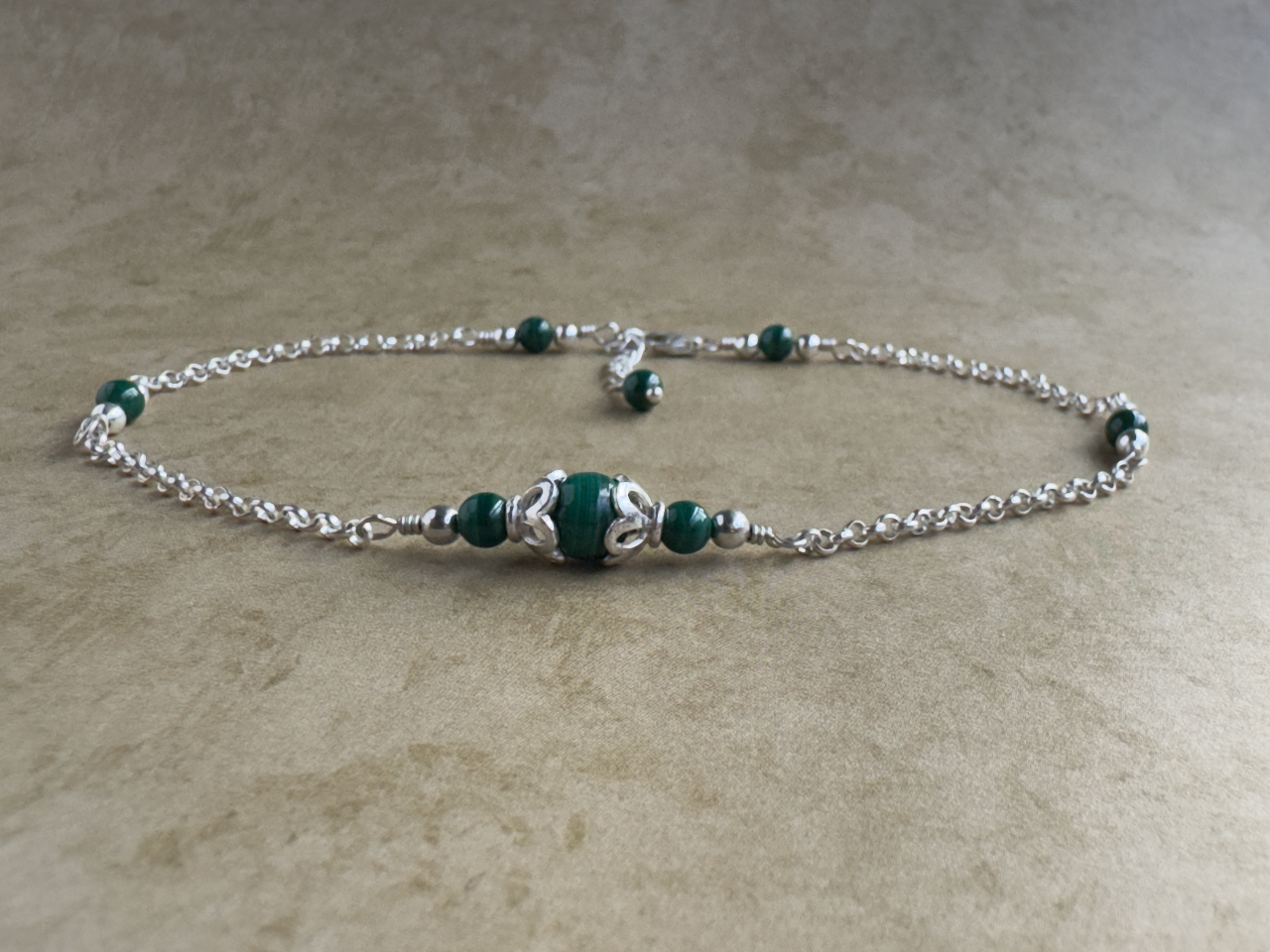Sterling Silver Malachite Chain Anklet