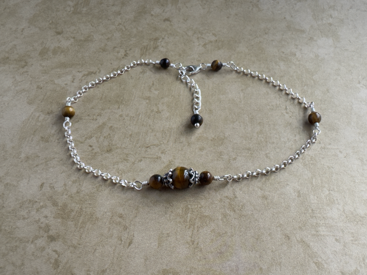 Sterling Silver Tiger Eye Scribble Chain Anklet