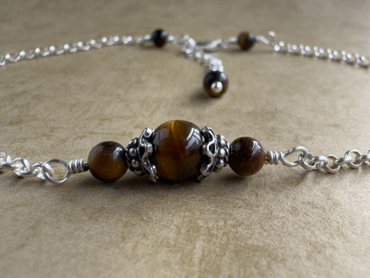 Sterling Silver Tiger Eye Scribble Chain Anklet