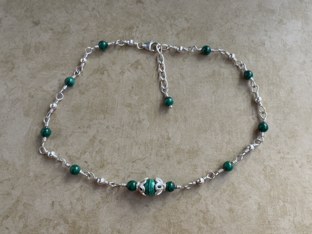 Sterling Silver Malachite Link Anklet