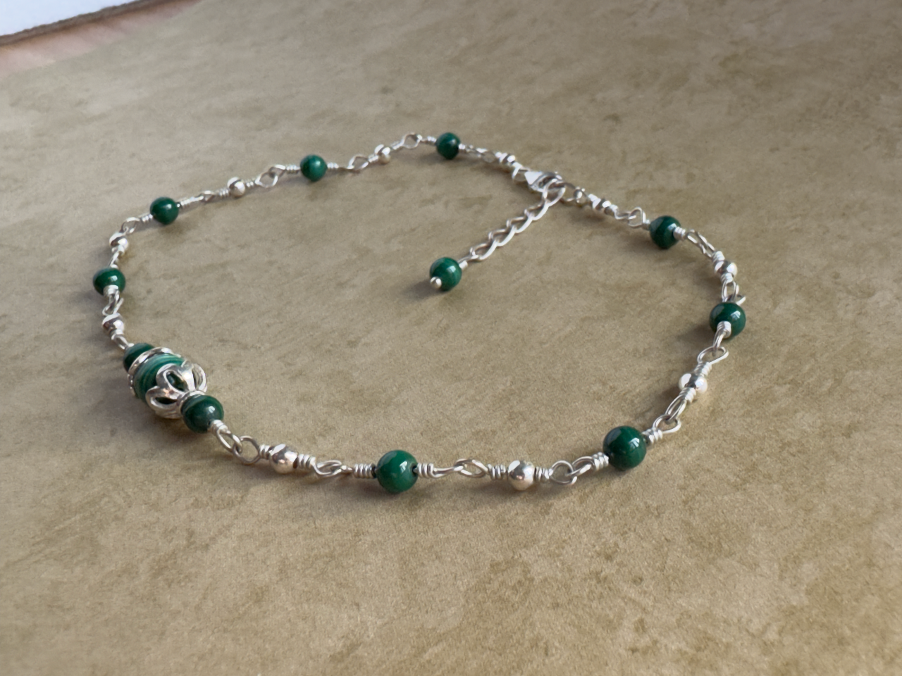 Sterling Silver Malachite Link Anklet