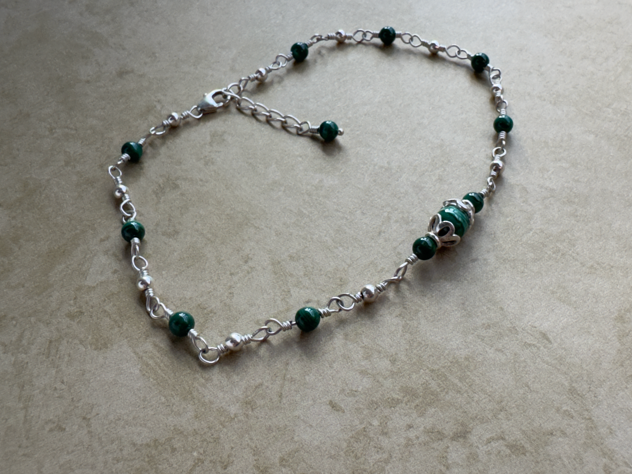 Sterling Silver Malachite Link Anklet