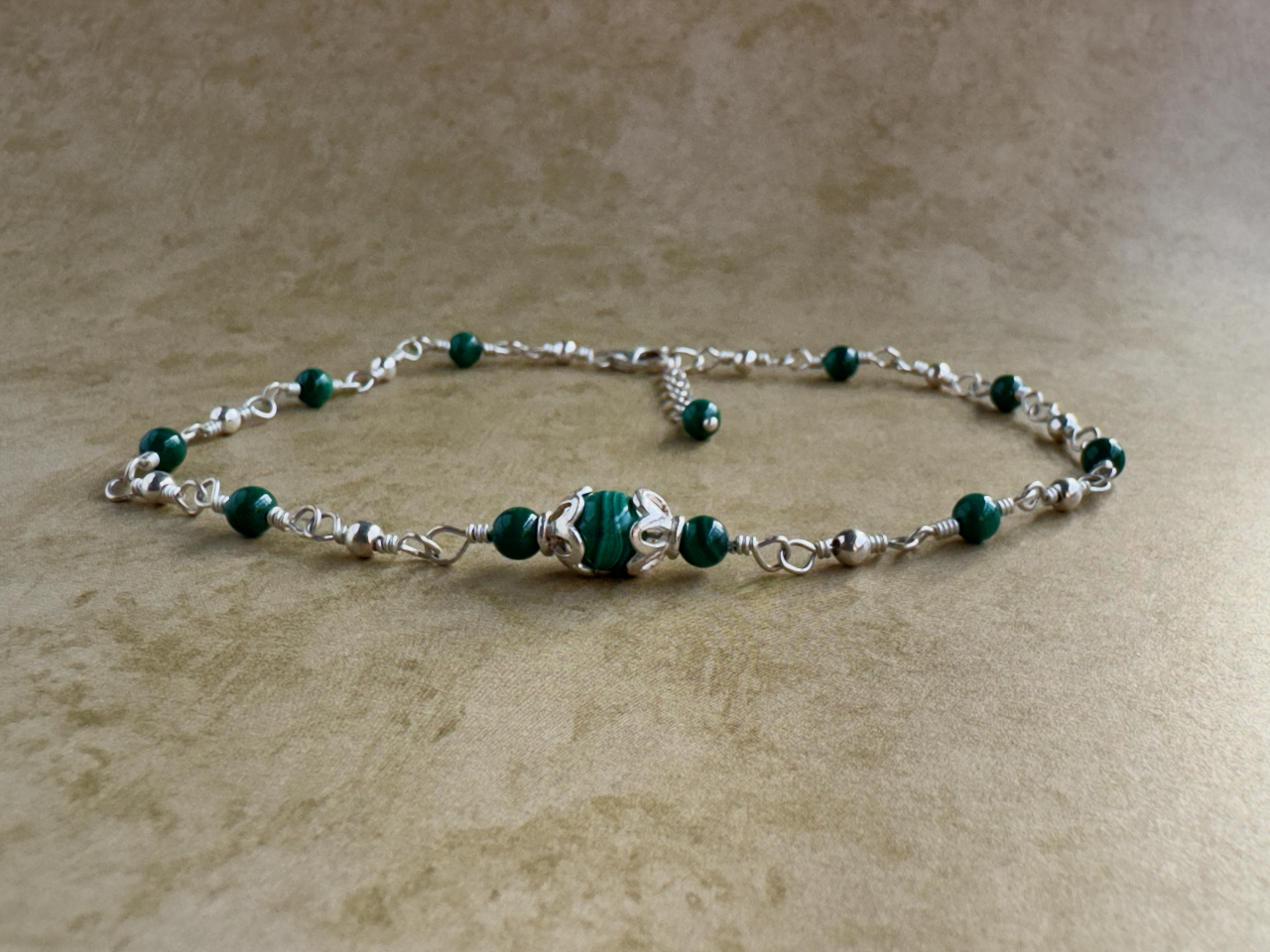 Sterling Silver Malachite Link Anklet
