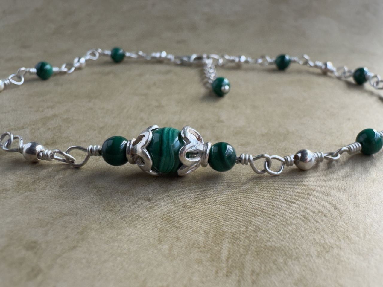 Sterling Silver Malachite Link Anklet