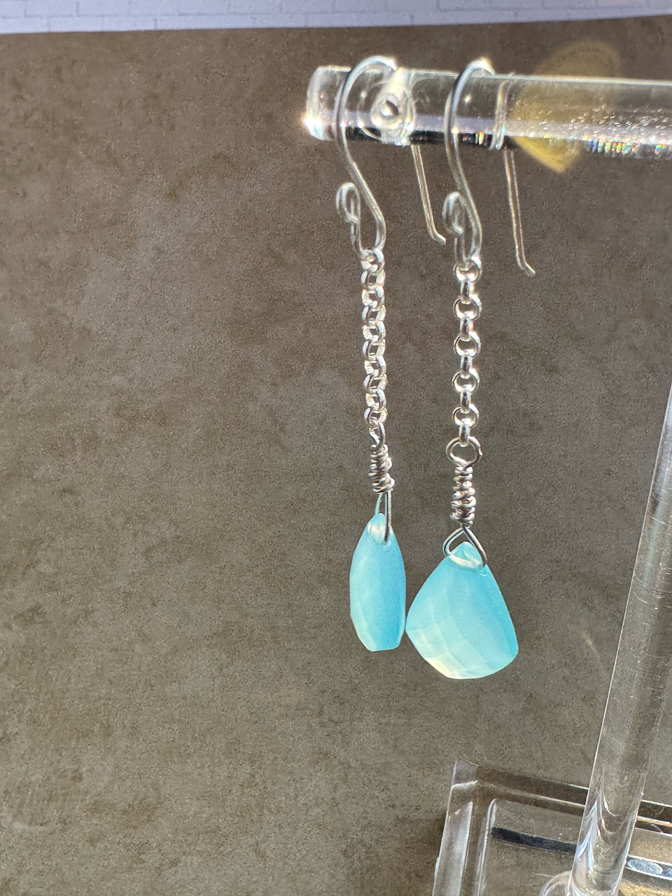 Sterling Silver Blue Chalcedony Kite Chain Dangles