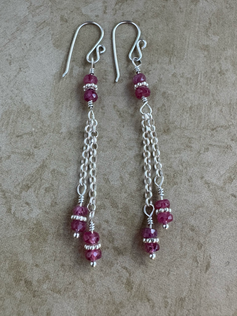 Sterling Silver Pink Sapphire Double Chain Dangles
