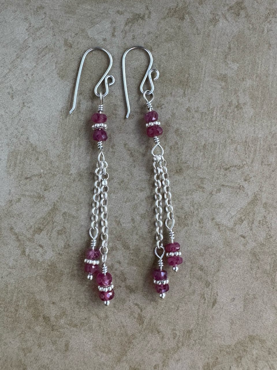 Sterling Silver Pink Sapphire Double Chain Dangles