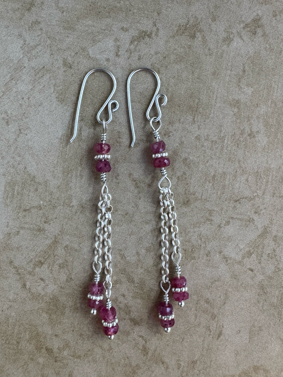 Sterling Silver Pink Sapphire Double Chain Dangles