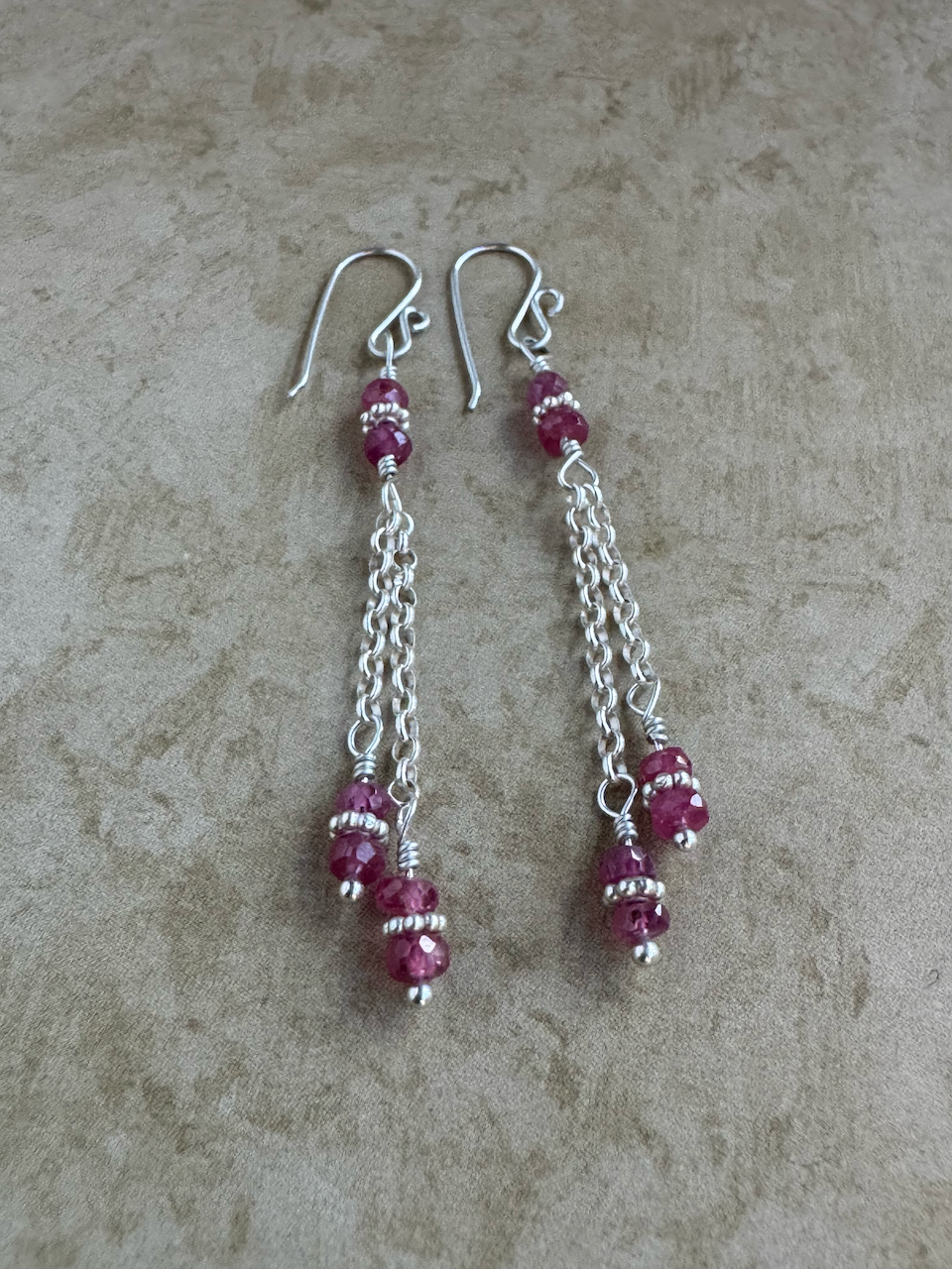 Sterling Silver Pink Sapphire Double Chain Dangles
