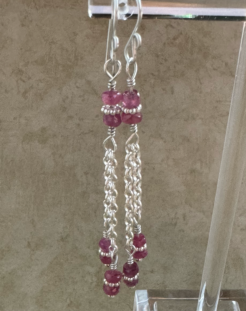 Sterling Silver Pink Sapphire Double Chain Dangles