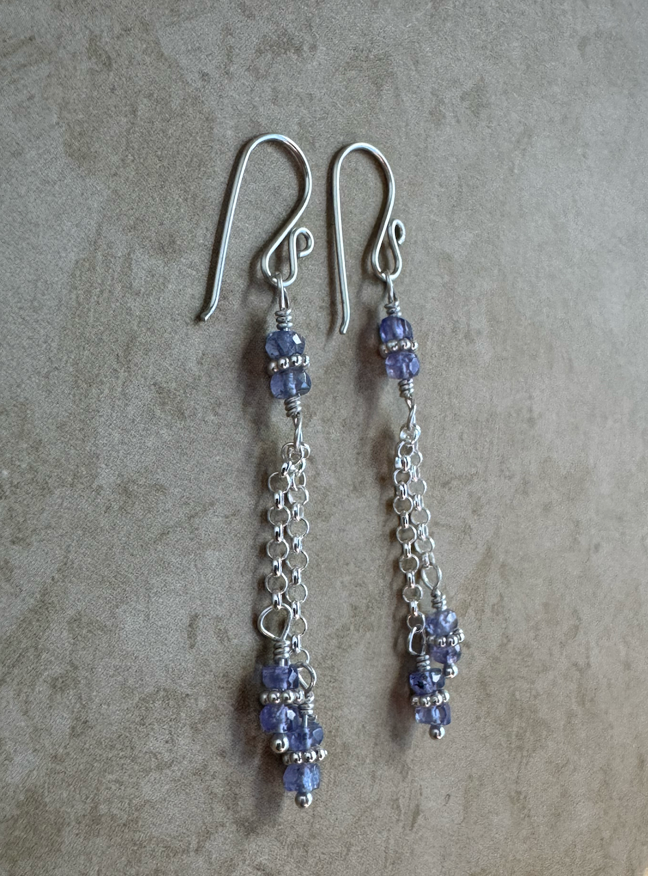 Sterling Silver Tanzanite Double Chain Dangles