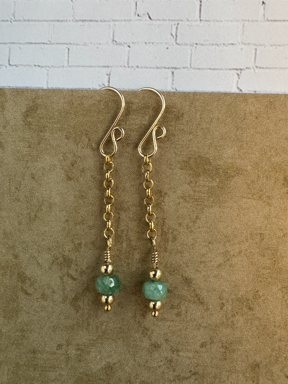 Gold-Filled Emerald Simple Chain Dangles