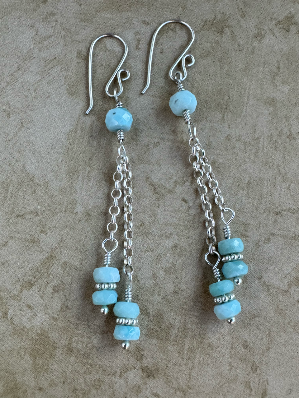 Sterling Silver 2 Stone Larimar Double Chain Dangles