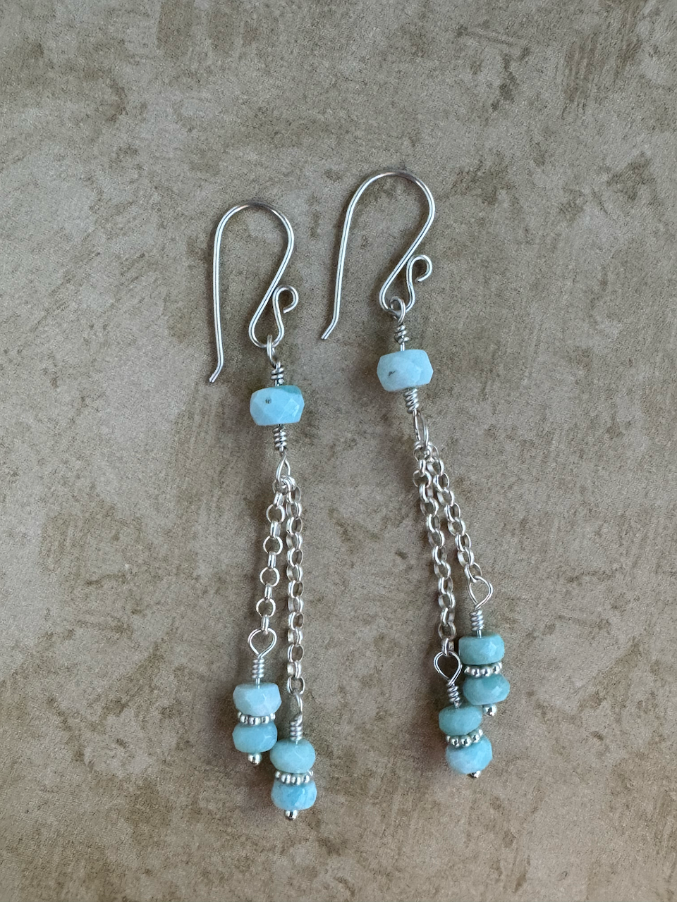 Sterling Silver 2 Stone Larimar Double Chain Dangles