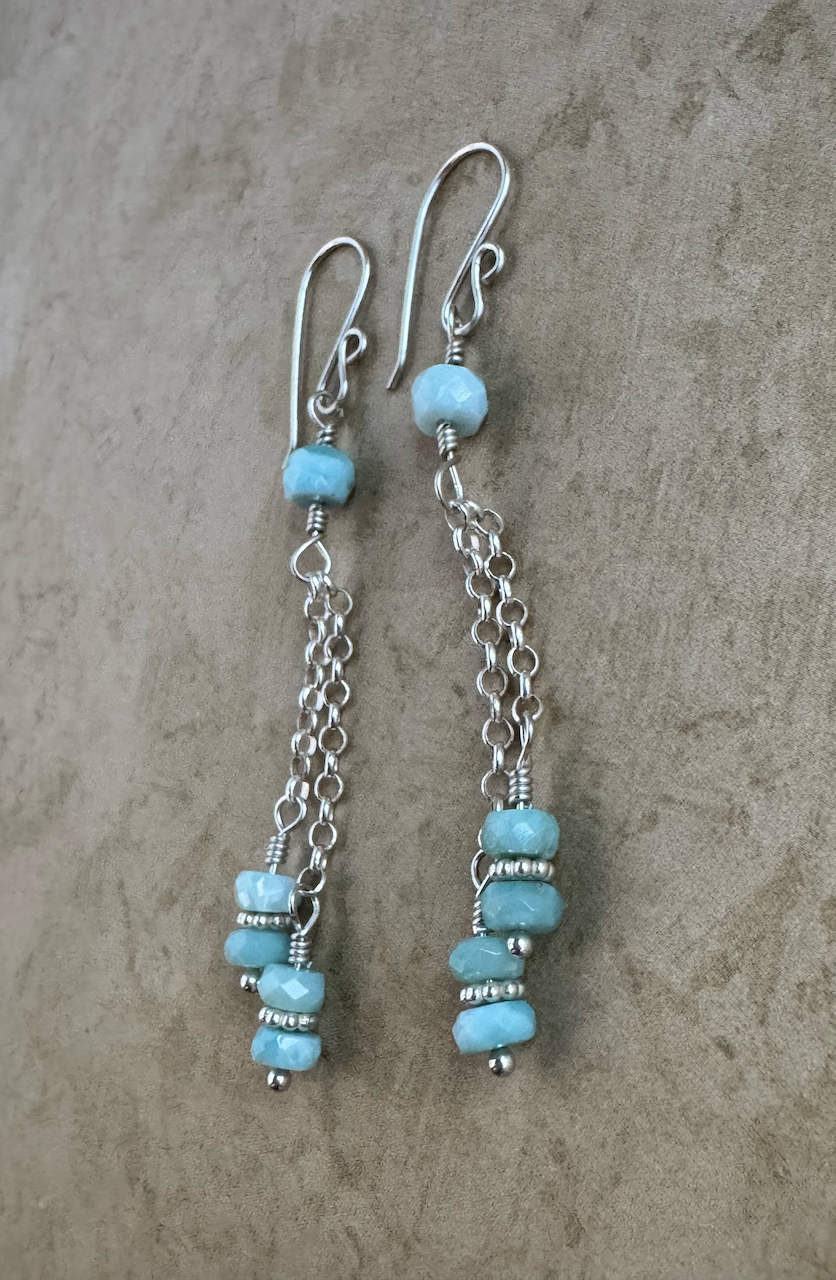 Sterling Silver 2 Stone Larimar Double Chain Dangles