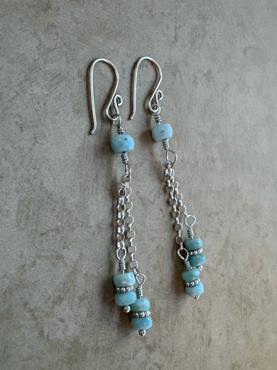 Sterling Silver 2 Stone Larimar Double Chain Dangles