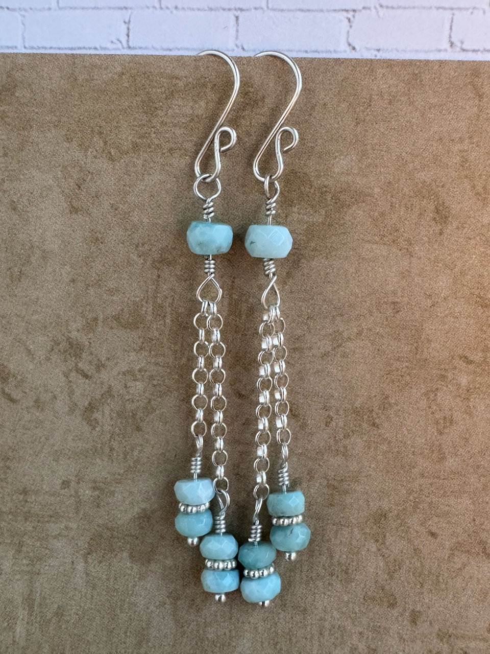 Sterling Silver 2 Stone Larimar Double Chain Dangles