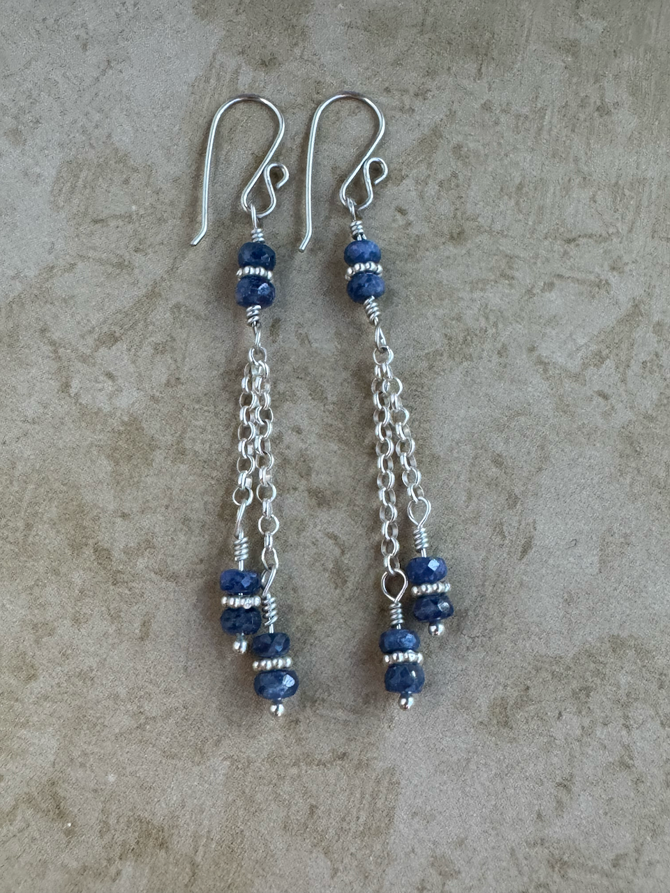 Sterling Silver Blue Sapphire Double Chain Dangles