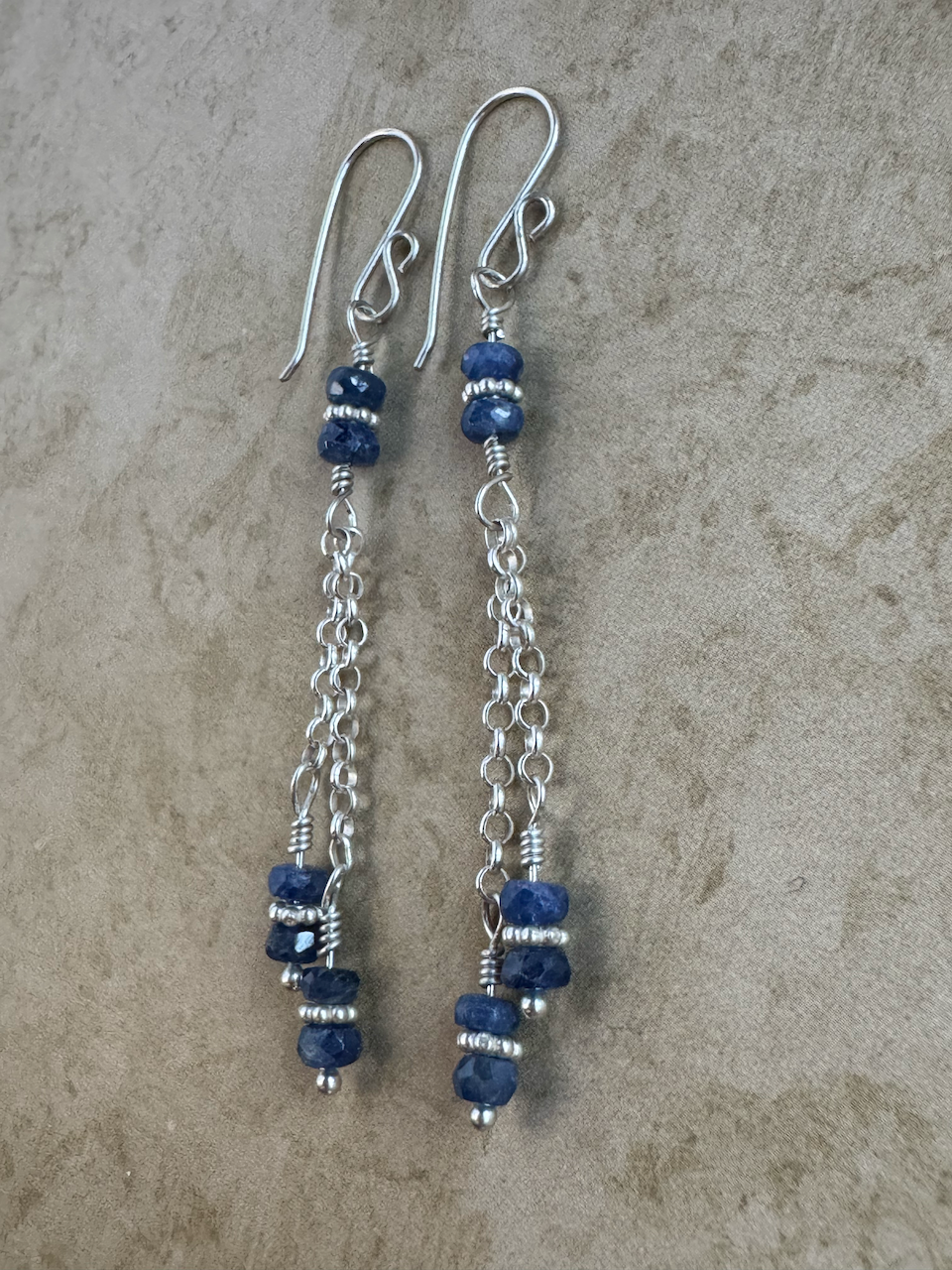 Sterling Silver Blue Sapphire Double Chain Dangles