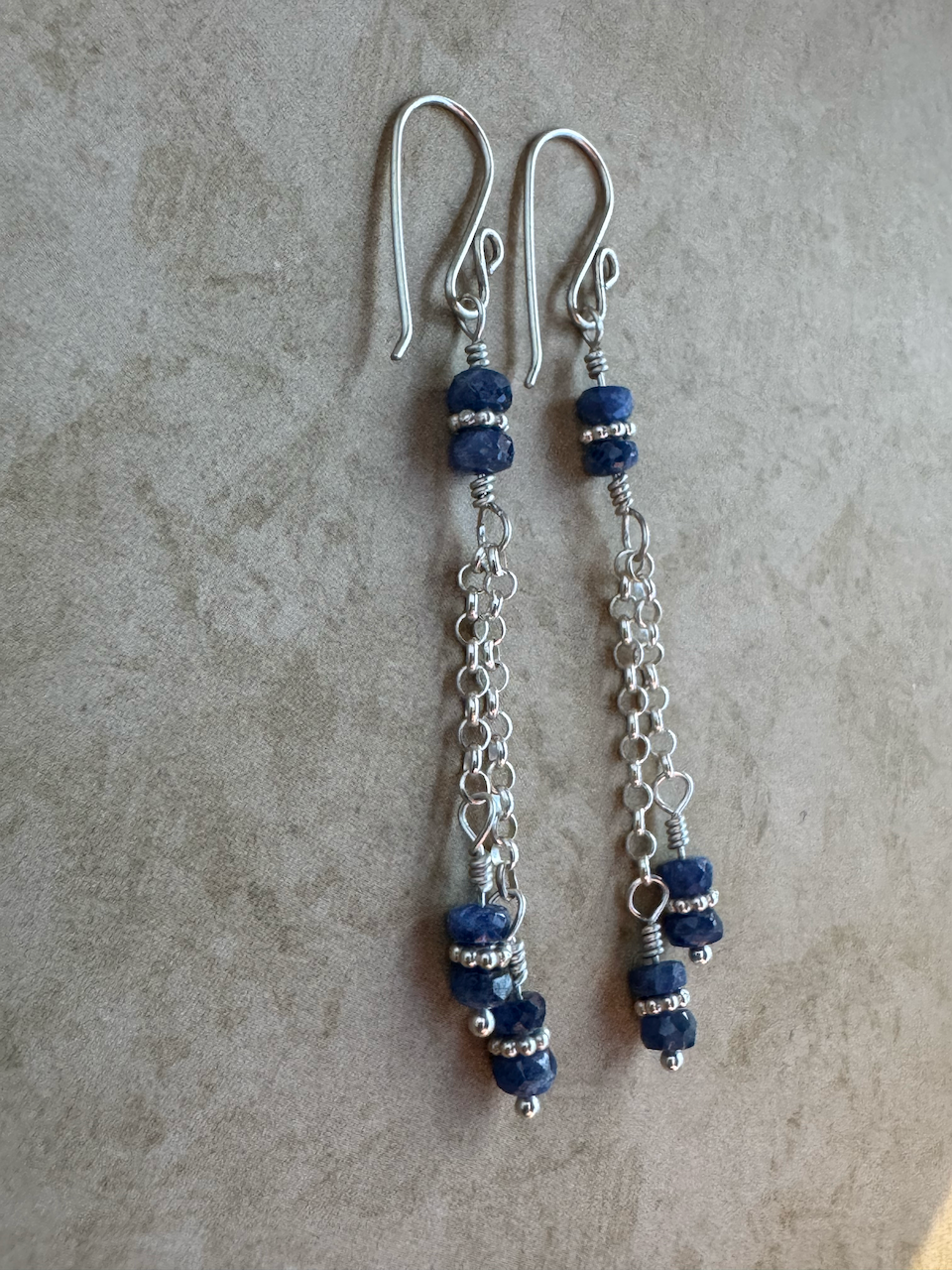 Sterling Silver Blue Sapphire Double Chain Dangles